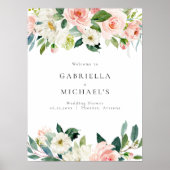 エレガント赤面ピンクフローラ緑ウェディングシャワー ポスター (正面)