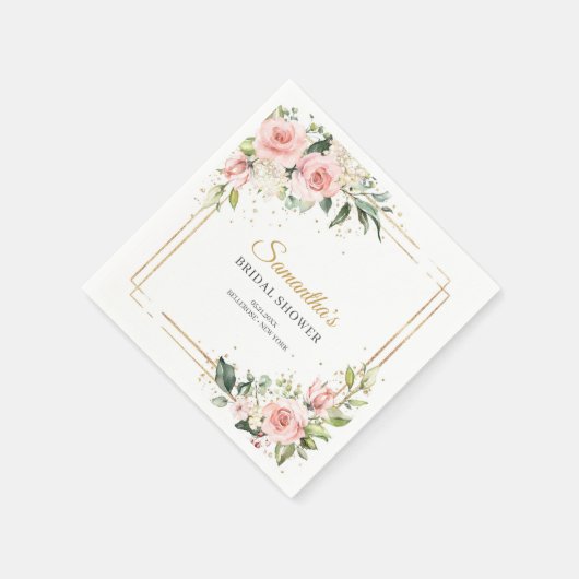 エレガント赤面ピンクフローラ緑ブライダルシャワー スタンダードカクテルナプキン (角)