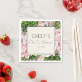 エレガント赤面ピンクフローラ緑ブライダルシャワー スタンダードカクテルナプキン (インサイチュ)