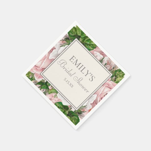 エレガント赤面ピンクフローラ緑ブライダルシャワー スタンダードカクテルナプキン (角)