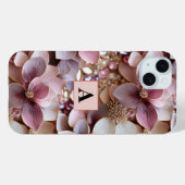 エレガント赤面ピンクフローラ花びらモノグラムシック Case-Mate iPhoneケース (裏面 (横))