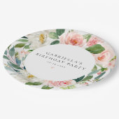 エレガント赤面ピンクフローラ誕生日パーティー ペーパープレート (アングル)