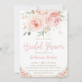 エレガント赤面ピンクフローラ金ゴールドガールブライダルシャワー 招待状 (正面)