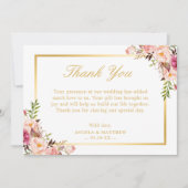エレガント赤面ピンクフローラ金ゴールドフレームありがとう サンキューカード (正面)