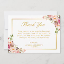 エレガント赤面ピンクフローラ金ゴールドフレームありがとう サンキューカード