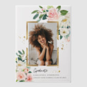 エレガント赤面ピンクフローラ金ゴールドフレーム ベラム紙招待状 (正面)