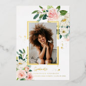 エレガント赤面ピンクフローラ金ゴールドフレ実在ーム箔 箔招待状 (正面)