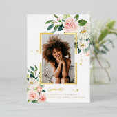 エレガント赤面ピンクフローラ金ゴールドフレ実在ーム箔 箔招待状 (立ち正面)