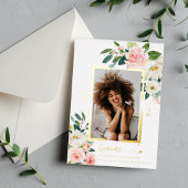 エレガント赤面ピンクフローラ金ゴールドフレ実在ーム箔 箔招待状