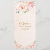 エレガント赤面ピンクフローラ金ゴールドブライダルシャワーメニュー プログラム (裏面)