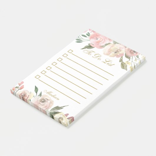エレガント赤面ピンクフローラ金ゴールド一覧カスタム表示 ポストイット (アングル)