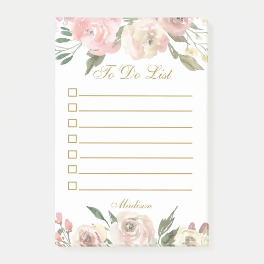 エレガント赤面ピンクフローラ金ゴールド一覧カスタム表示 ポストイット (正面)