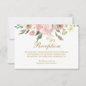 エレガント赤面ピンクフローラ金ゴールド結婚式 出欠カード (正面)