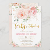 エレガント赤面ピンクフローラ金ゴールド40と素晴らしい 招待状 (正面/裏面)