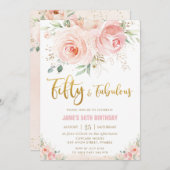 エレガント赤面ピンクフローラ金ゴールド50と素晴らしい 招待状 (正面/裏面)