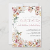 エレガント赤面ピンクフローラQRキンセアニラ 招待状 (正面)