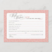 エレガント赤面ピンクブライダルシャワーウェルウィッシュ アドバイスカード (正面)
