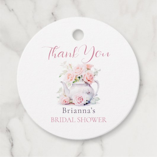 エレガント赤面ピンクブライダルシャワーティーパーティー フェイバータグ (正面)