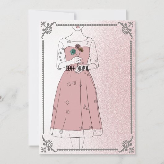 エレガント赤面ピンクブライダルシャワーパーソナライズされたカード 招待状 (正面)