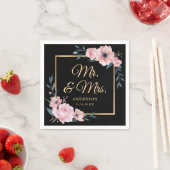 エレガント赤面ピンクブラック金ゴールド結婚フローラ スタンダードカクテルナプキン (インサイチュ)
