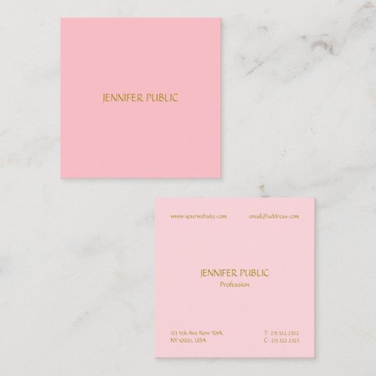 エレガント赤面ピンクプロフェッショナルモダンテンプレート スクエア名刺 (正面/裏面)