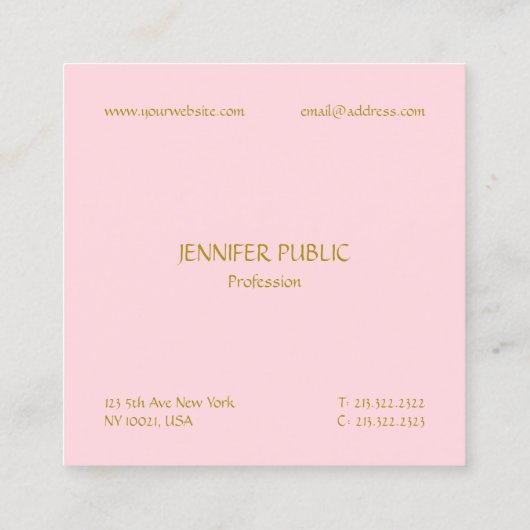 エレガント赤面ピンクプロフェッショナルモダンテンプレート スクエア名刺 (裏面)