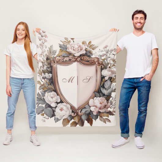 エレガント赤面ピンクペオニーズロココ結婚のクレスト フリースブランケット (インサイチュ)