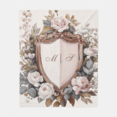 エレガント赤面ピンクペオニーズロココ結婚のクレスト フリースブランケット (正面)