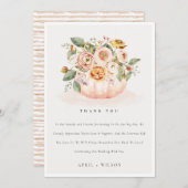 エレガント赤面ピンクホワイトカボチャフローラ結婚ズ サンキューカード (正面/裏面)