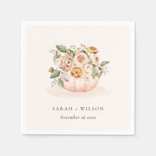 エレガント赤面ピンクホワイトカボチャフローラ結婚ズ スタンダードカクテルナプキン (正面)