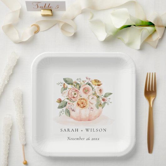 エレガント赤面ピンクホワイトカボチャフローラ結婚ズ ペーパープレート (ウェディング)