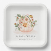 エレガント赤面ピンクホワイトカボチャフローラ結婚ズ ペーパープレート (正面)