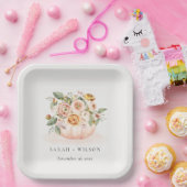 エレガント赤面ピンクホワイトカボチャフローラ結婚ズ ペーパープレート (パーティー)