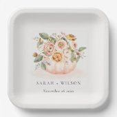 エレガント赤面ピンクホワイトカボチャフローラ結婚ズ ペーパープレート (正面)