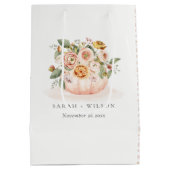 エレガント赤面ピンクホワイトカボチャフローラ結婚ズ ミディアムペーパーバッグ (裏面)