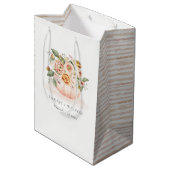 エレガント赤面ピンクホワイトカボチャフローラ結婚ズ ミディアムペーパーバッグ (裏面アングル)