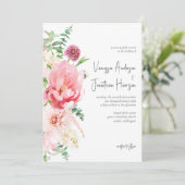 エレガント赤面ピンクホワイトフローラロマン結婚ティック 招待状 (スタンド正面)