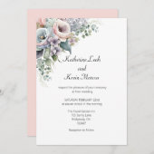 エレガント赤面ピンクホワイトフローラ結婚式招待状 招待状 (正面/裏面)