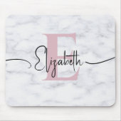 エレガント赤面ピンクホワイトマシンプルーブルモノグラムの マウスパッド (正面)