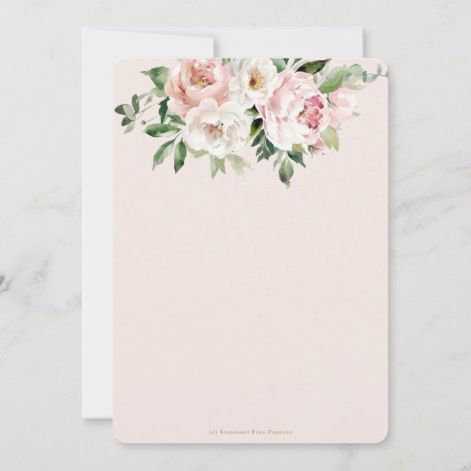 エレガント赤面ピンクホワイトローズフローラ結婚ズ 招待状 (裏面)