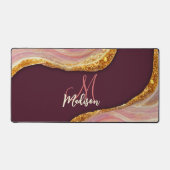 エレガント赤面ピンクマーブルアートフェイク金ゴールドグリッター デスクマット (正面)