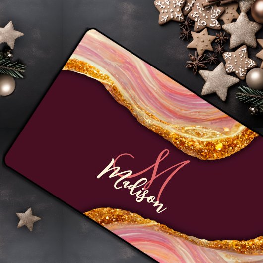 エレガント赤面ピンクマーブルアートフェイク金ゴールドグリッター デスクマット