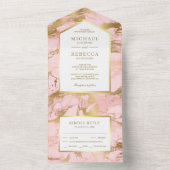エレガント赤面ピンクマーブルフェイクゴールドフォイル結婚ズ オールインワン招待状 (内側)