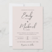 エレガント赤面ピンクミニマルク結婚書道 招待状 (正面)