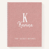 エレガント赤面ピンクモノグラムのスクリプト名レシピ ノートブック (正面)