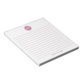 エレガント赤面ピンクライニング付きモノグラパーソナライズされたム ノートパッド (アングル)