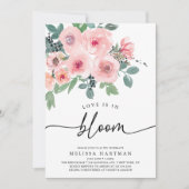 エレガント赤面ピンクラブイズイン開花ブライダルシャワー 招待状 (正面)