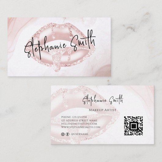 エレガント赤面ピンクリップルクスクメイクモダンアップアーティスト 名刺 (正面/裏面)