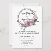 エレガント赤面ピンクリースフローラ結婚ズ 招待状 (正面)