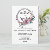 エレガント赤面ピンクリースフローラ結婚ズ 招待状 (スタンド正面)